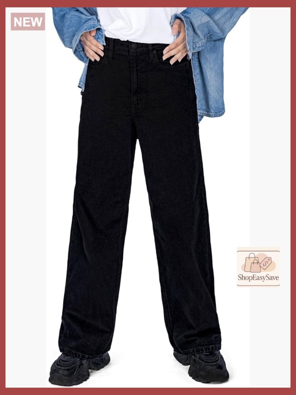 High Rise Loose Straight Jeans Relaxed Fit Stretchy Cafe Crew